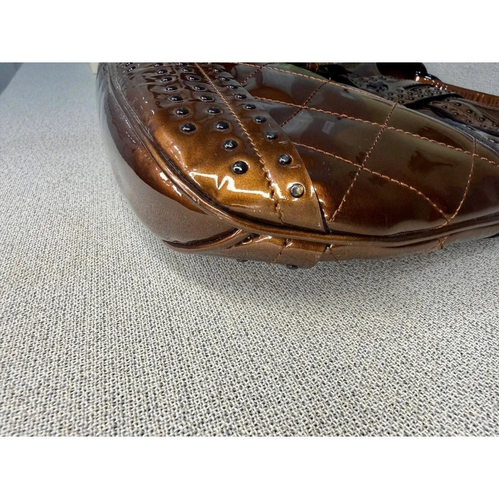 Burberry Prorsum Metallic Bronze Quilted Patent Leather Studded Hobo‎ Bag Italy